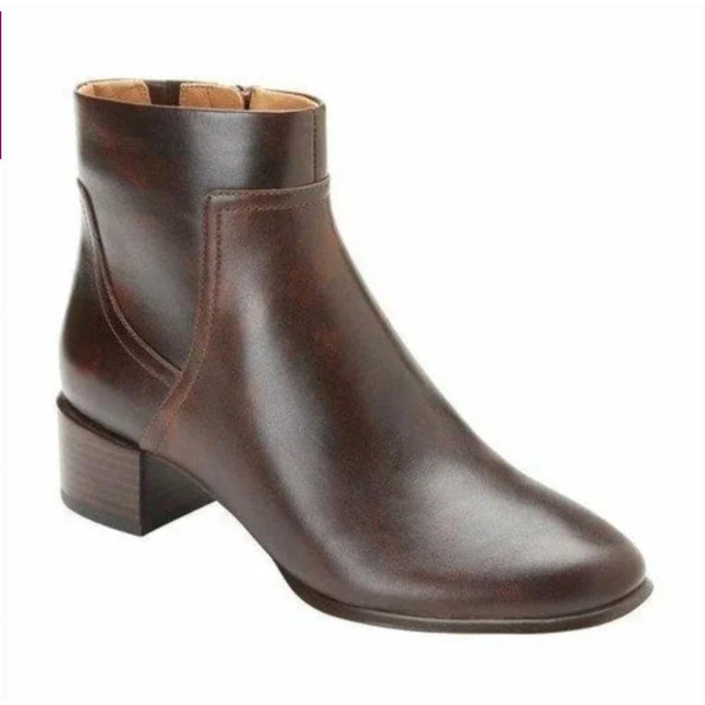 NWT Vionic Perry Kamryn Leather Bootie 6 Waterproof Heel Ankle Boot Brown